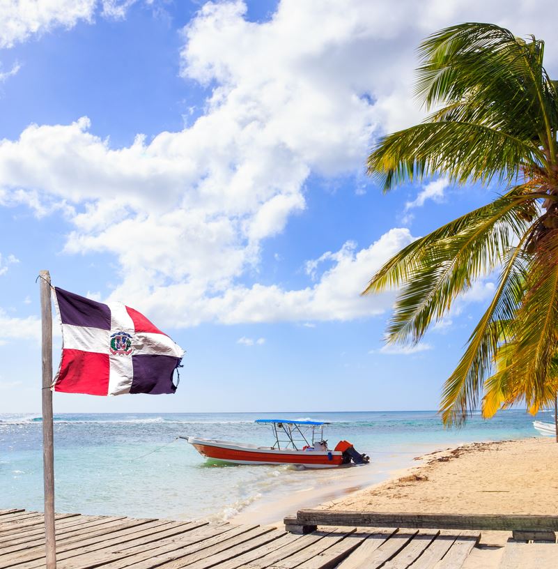 Dominican Republic Flag on Beach