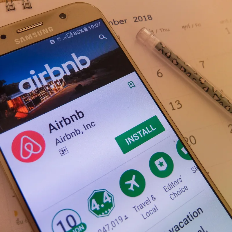 Airbnb application on a mobile phone