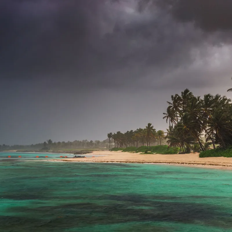 Rainy beach amid tropical storm in Punta Cana