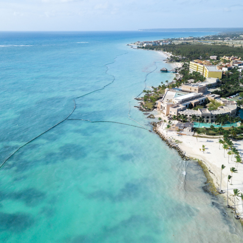 Bavaro aerial view with white sand beach and water