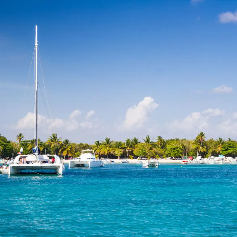 Seaside view of the beach and boats in Punta Cana
