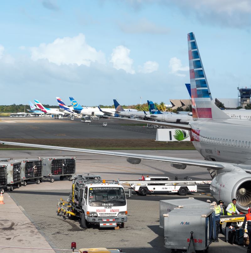 Dominican Republic airport with american airlines plane at gate