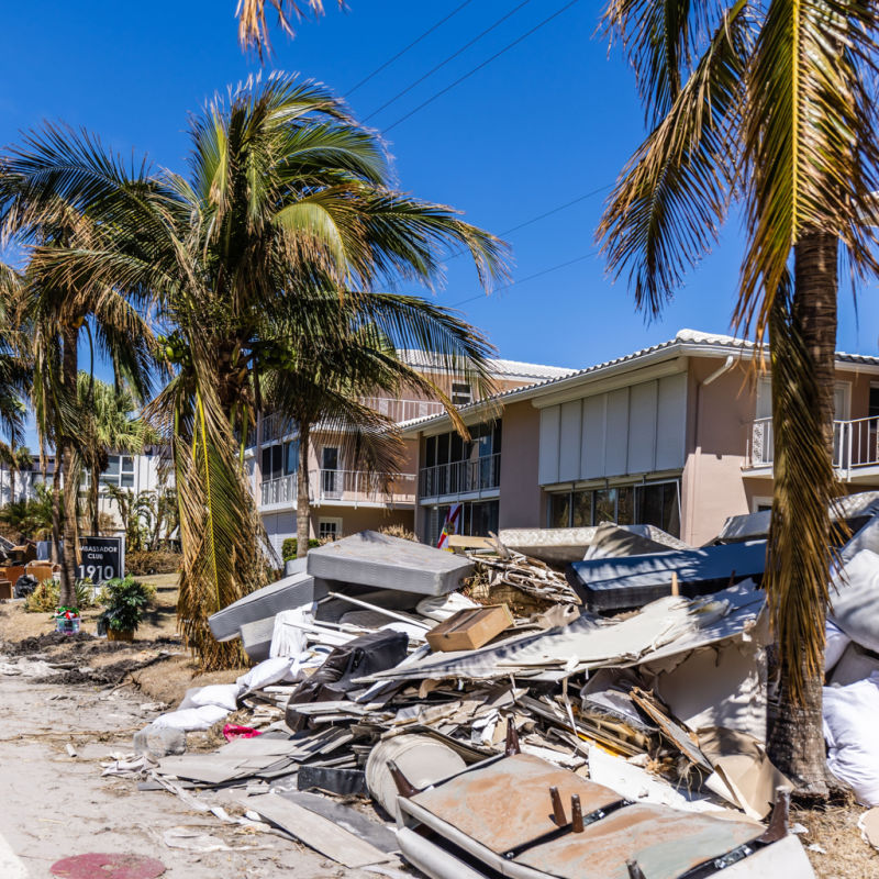 Damaged property after hurricane hits