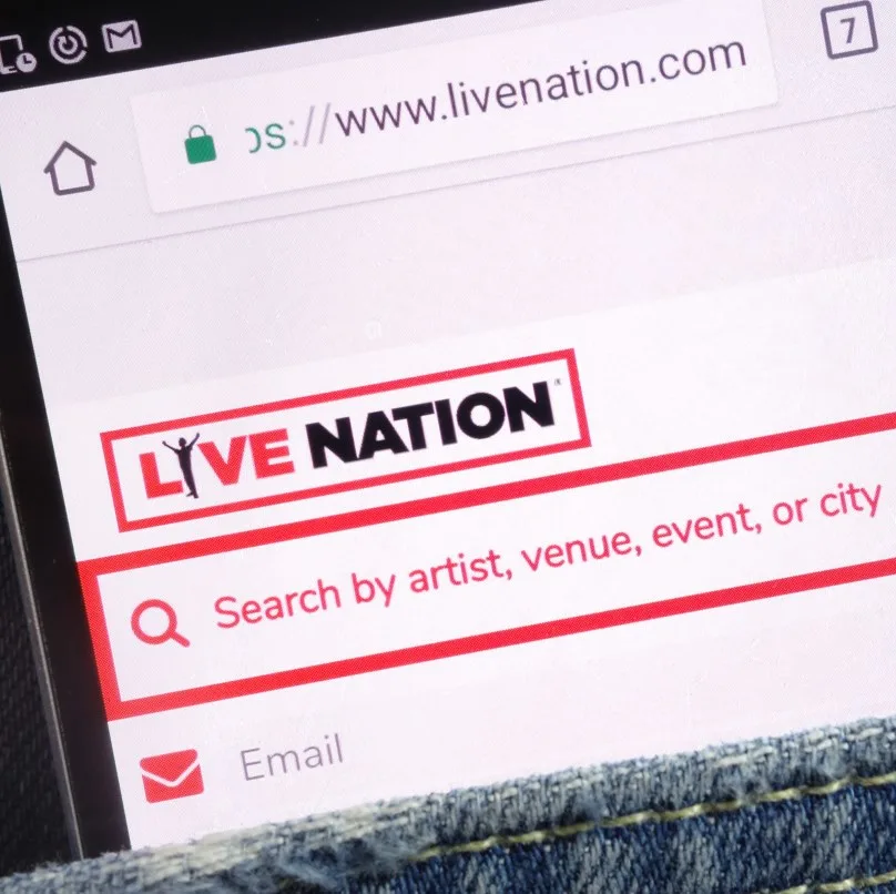 Live Nation webpage on mobile