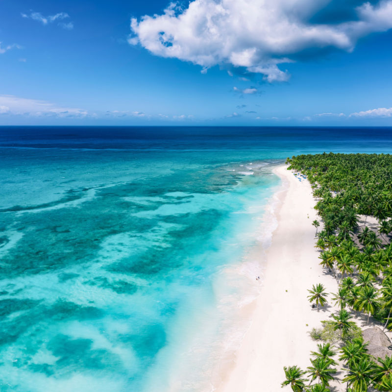 Sky view of a tropical beach with beach