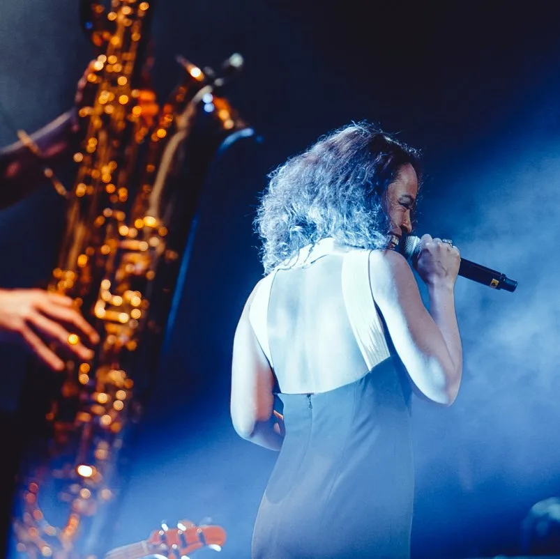 Lounge singer on smoke filled stage