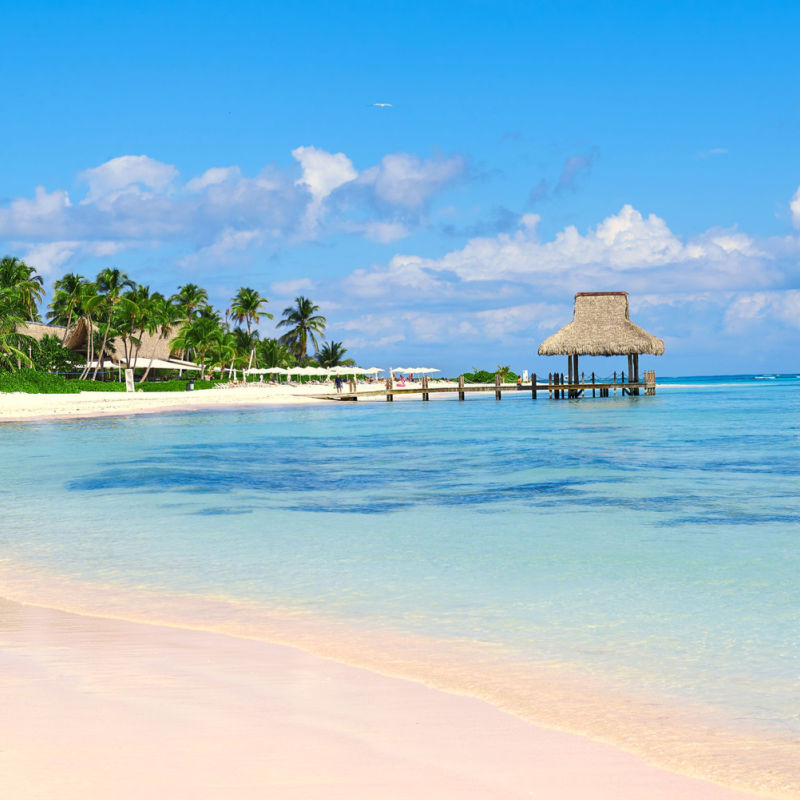 Tropical beach view in Punta Cana with white sand