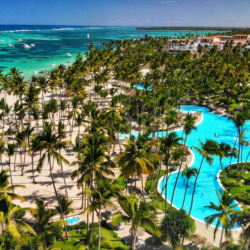 Aerial view of luxury pool in Punta Cana resort