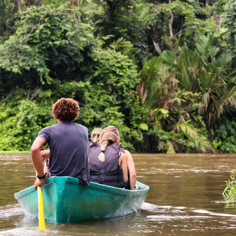 Rainforest rowing in the Dominican Republic in green jungle