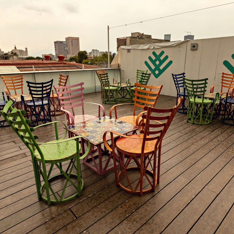Rooftop bar area in Santo Domingo with seating 