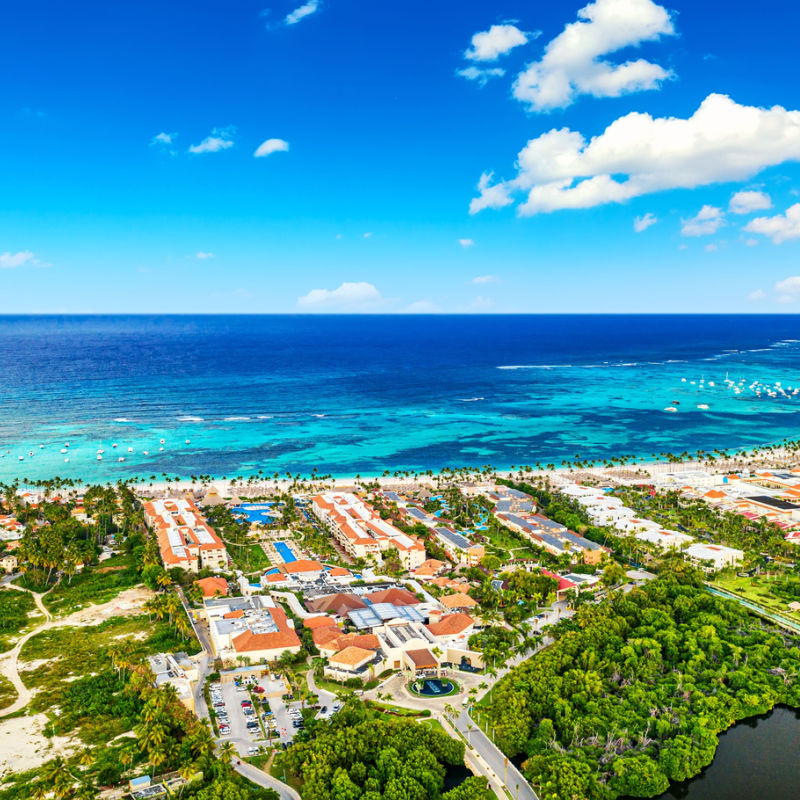 Aerial view of the Bavaro area in Punta Cana with sunny weather