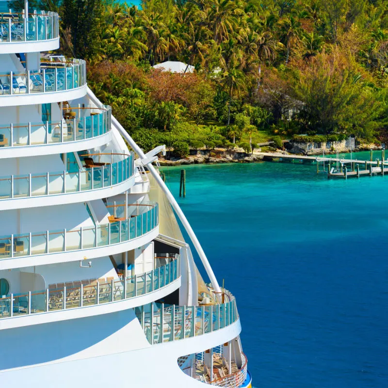 View from outside a massive cruise ship in the tropics 