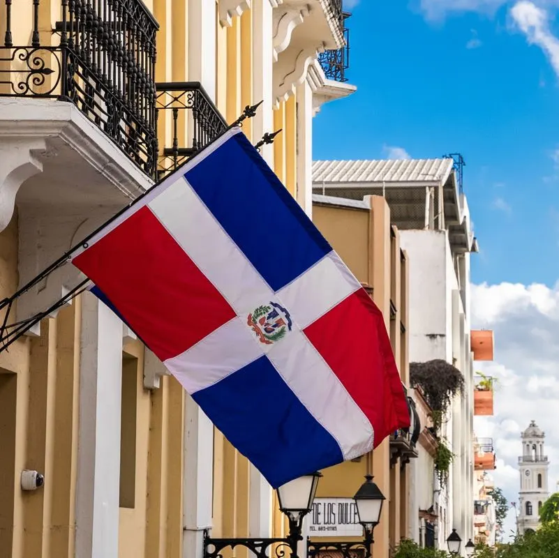 Dominican Republic flag flying from building