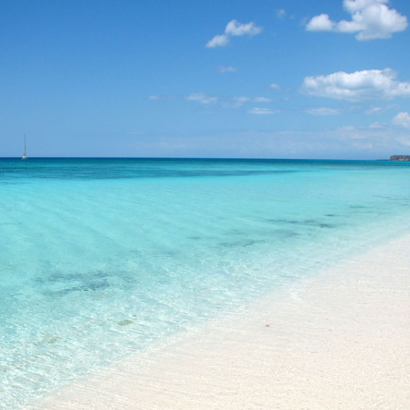 A white-sand beach in the Dominican Republic with amazing blue water