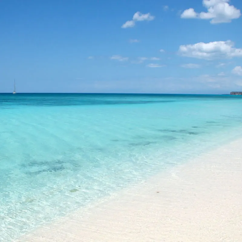 A white-sand beach in the Dominican Republic with amazing blue water