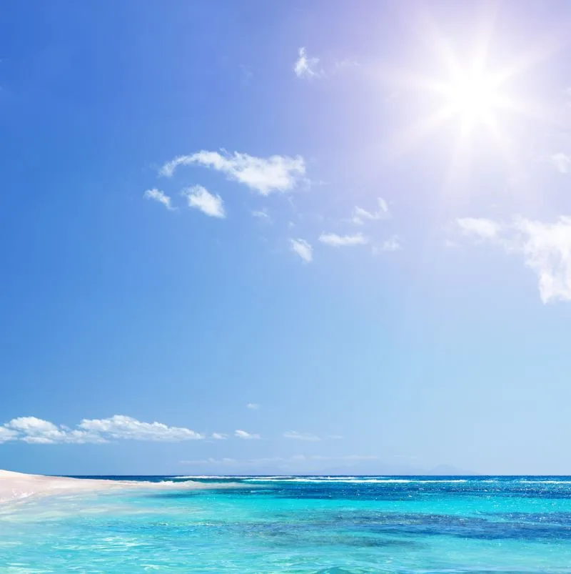 Caribbean sun shining on the beachfront