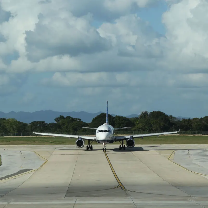 An aircraft approaching the runway in Punta Cana
