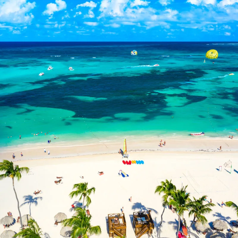 Aerial view of a white sand beach in Punta Cana 