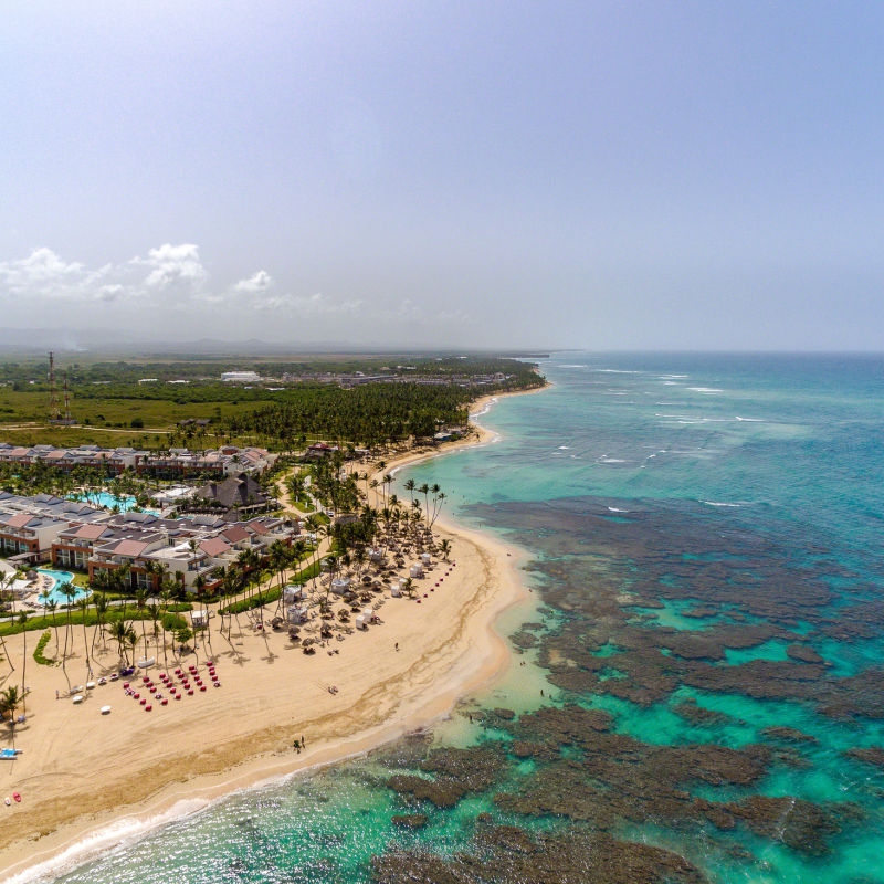 Aerial view of the Uvero Alto resort area in Punta Cana