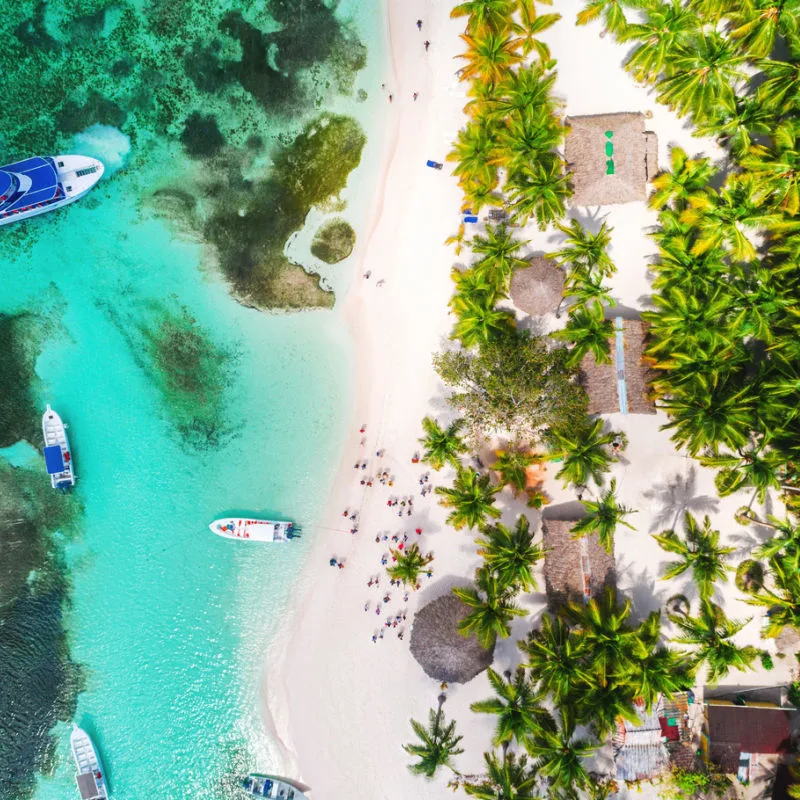 Aerial view of a Punta Cana beach with boats