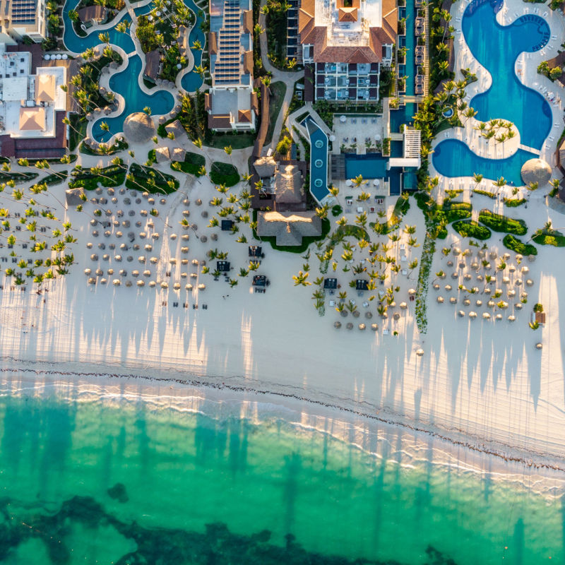 Resort aerial view in Punta Cana with sand 