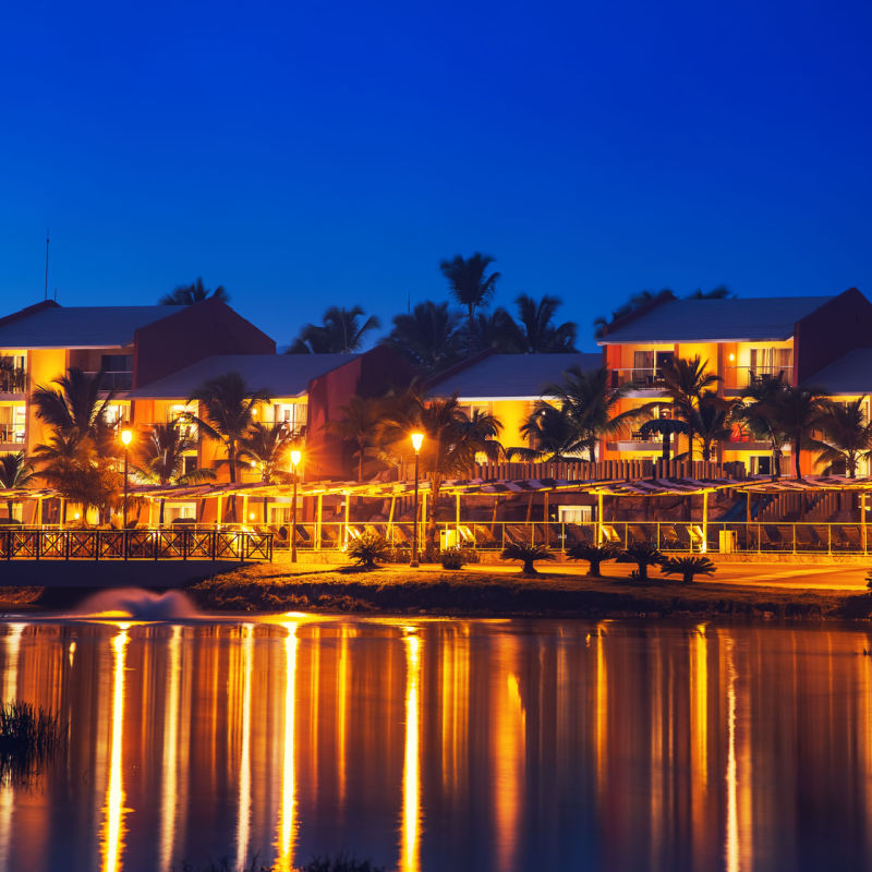 A night view of Punta Cana with blue skies