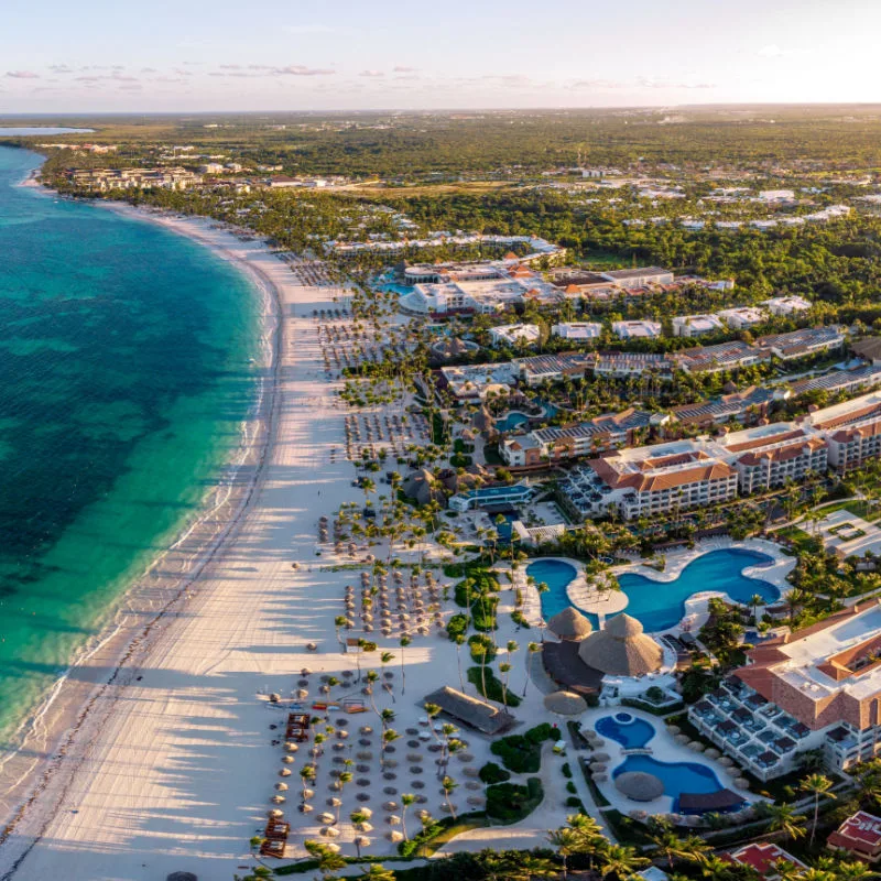 Beautiful aerial view of the Hotels and beaches in Punta Cana