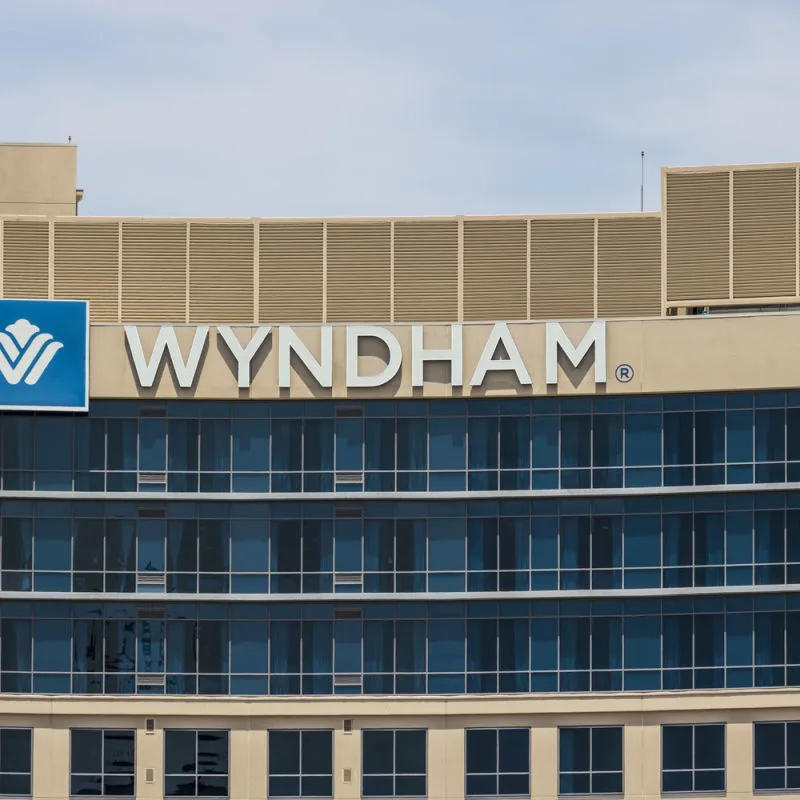 Wyndham logo on a massive hotel 