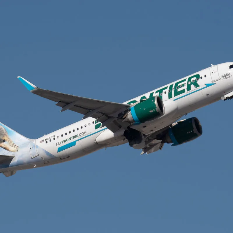 Frontier plane mid flight after taking off
