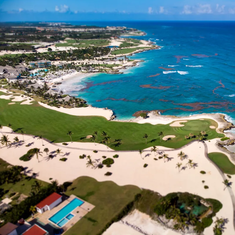Drone View of the Golf Courses and amazing beaches in Cap Cana