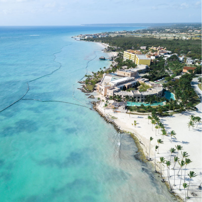 Drone view of the Cap Cana and beautiful white sand Juanillo Beach 