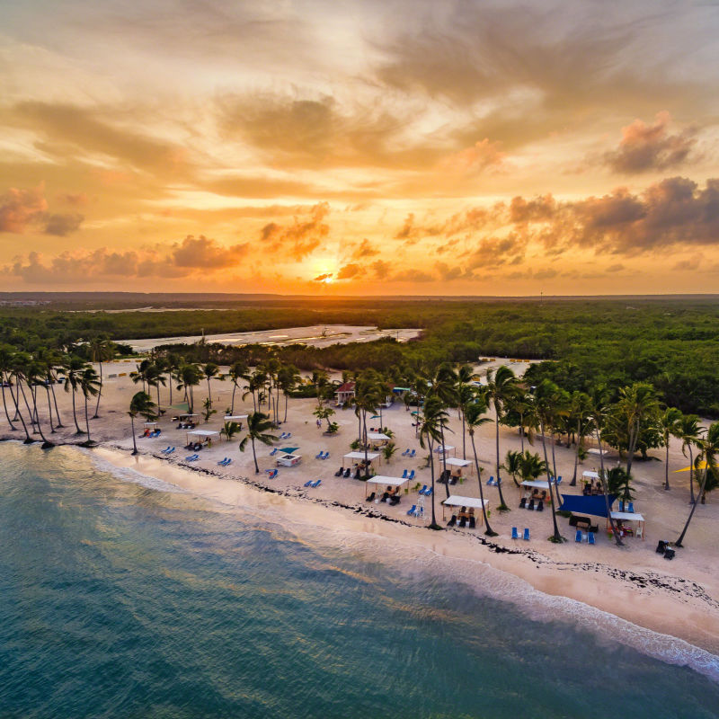 Sunset top view of Juanillo Beach in Punta Cana