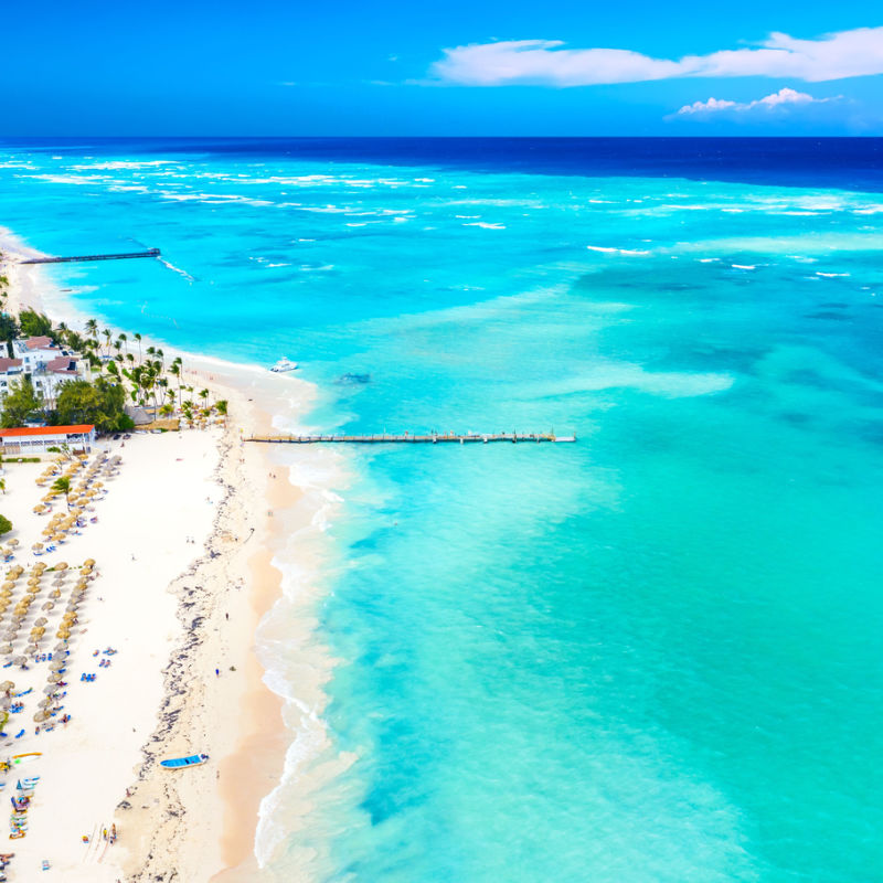 Aerial view of Punta Cana beach and resorts