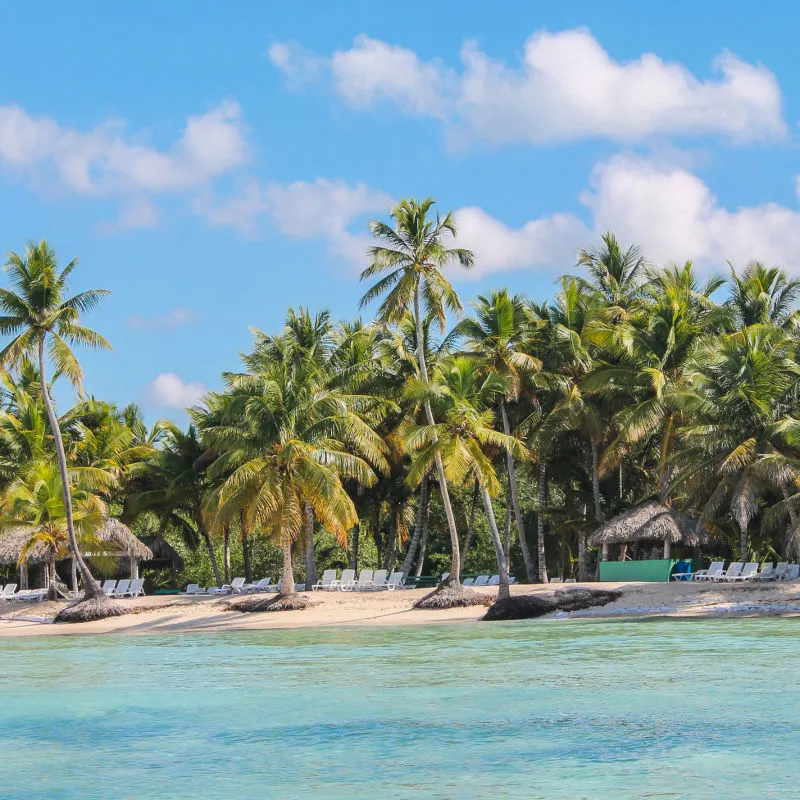 A white sand beach in Punta Cana with blue water