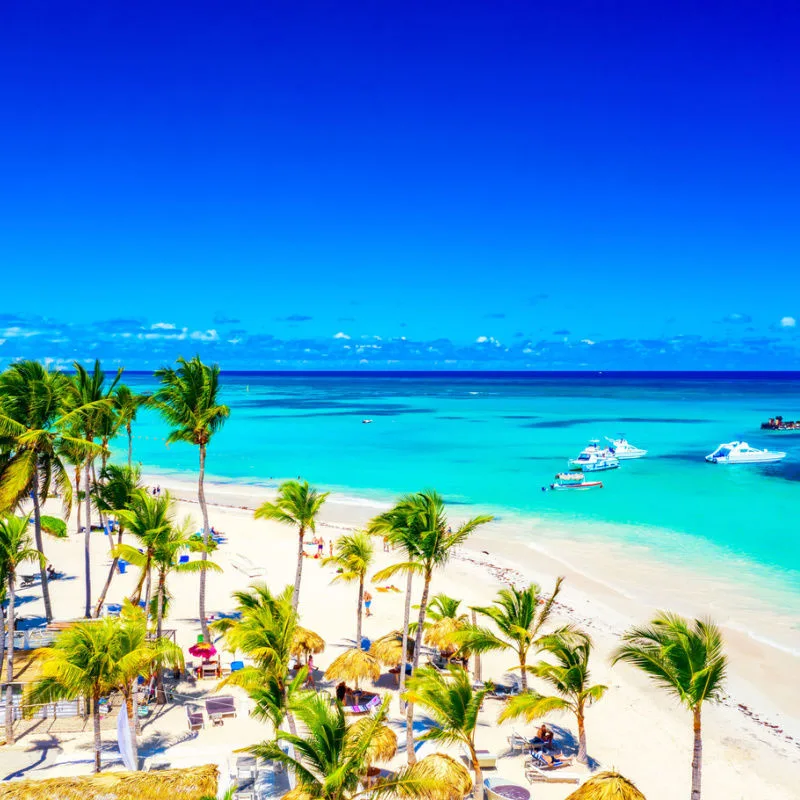Blue skies and a white sand beach in Punta Cana