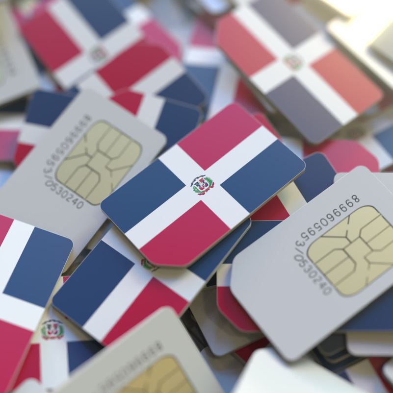 A collection of sim cards with the dominican republic flag on them