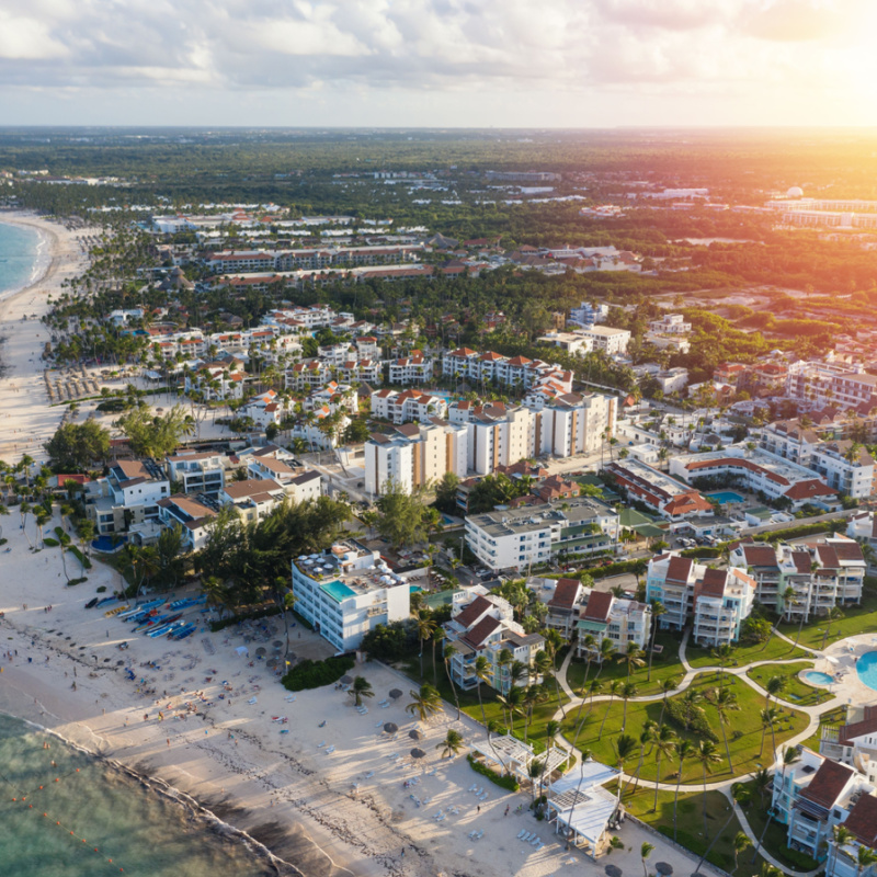 aerial view of Punta Cana with resorts and beach