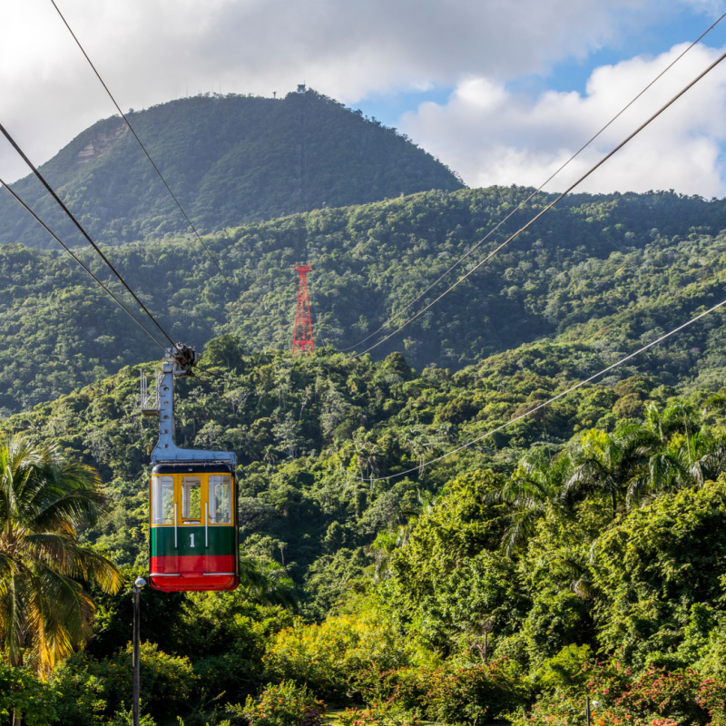 A view of the cable car in Puerto Plata with mountain in the back 