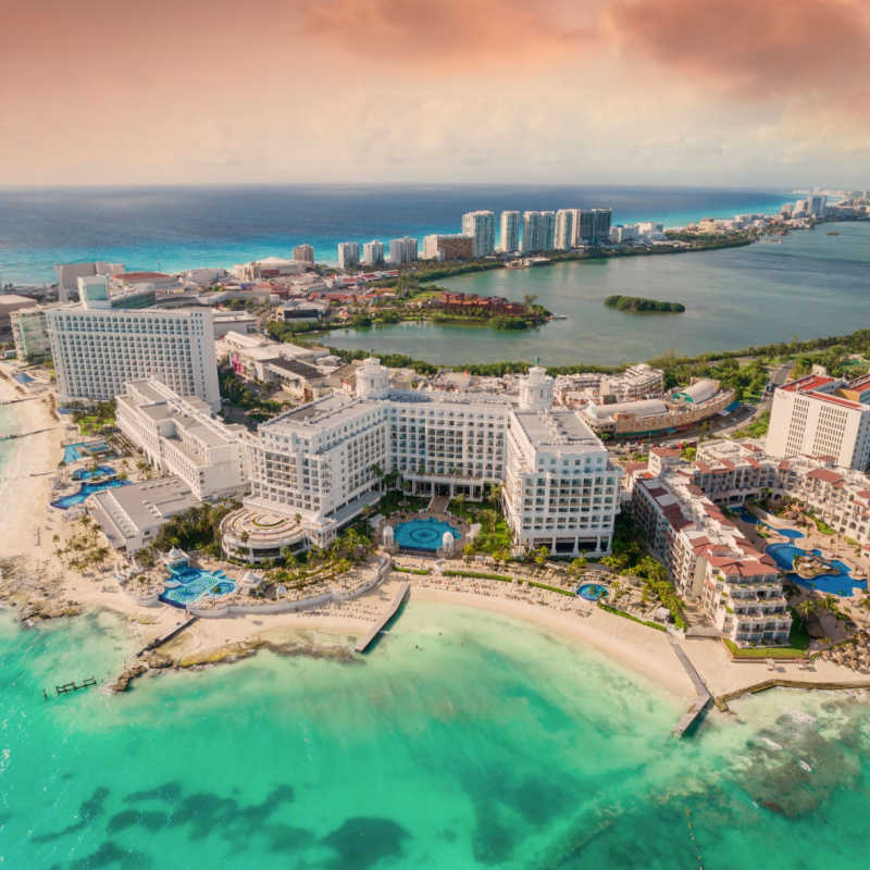Aerial view of Cancun during the evening