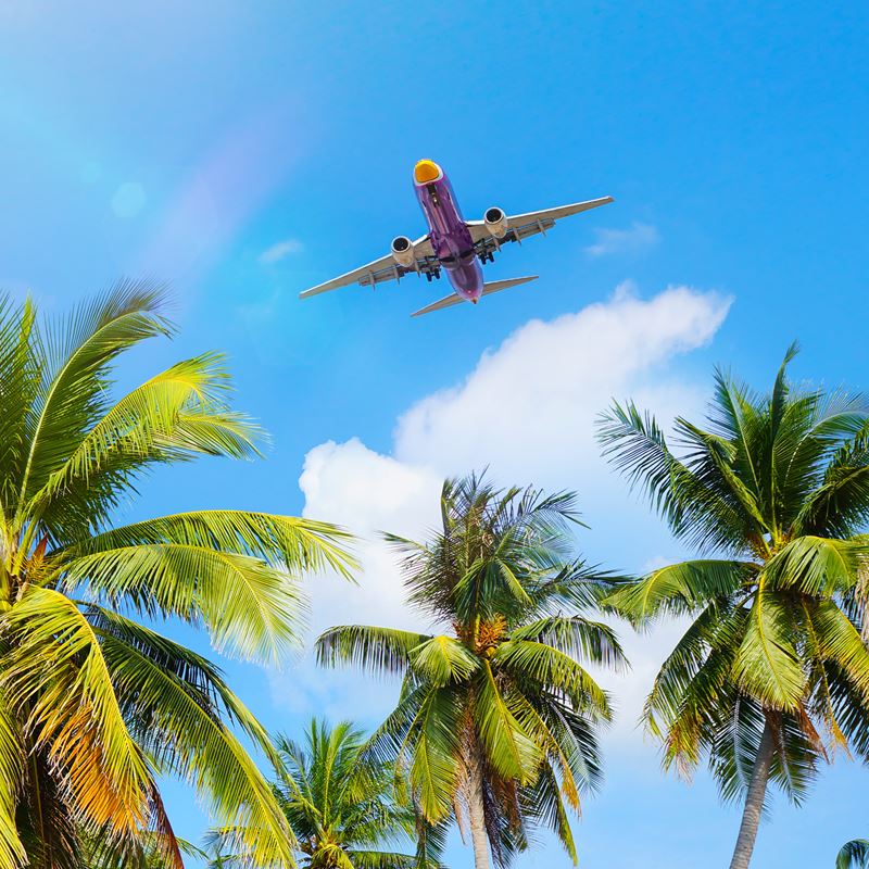Plane Flying Over Tropical Beach