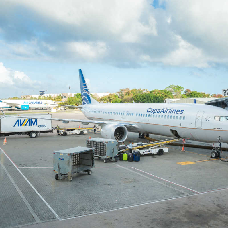 a large aircraft in the punta cana airport terminal 