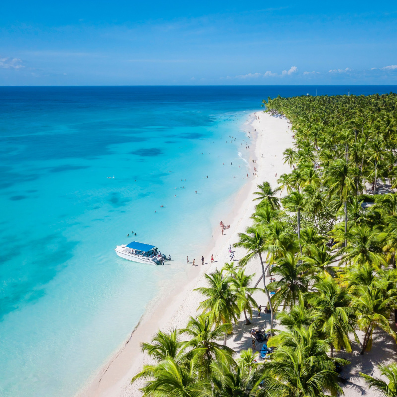 Aerial view of a white sand beach in Punta Cana 