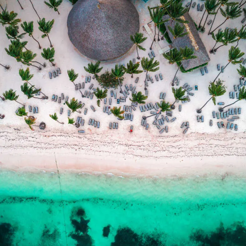 aerial view of a white sand beach in punta cana