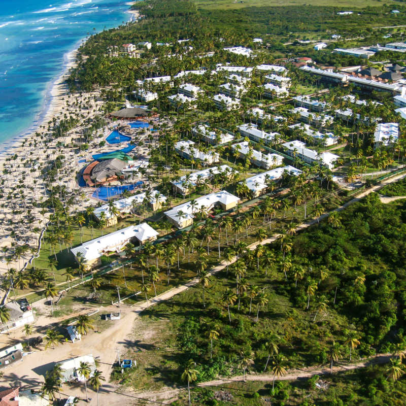 Aerial view of Punta Cana resorts and beach 
