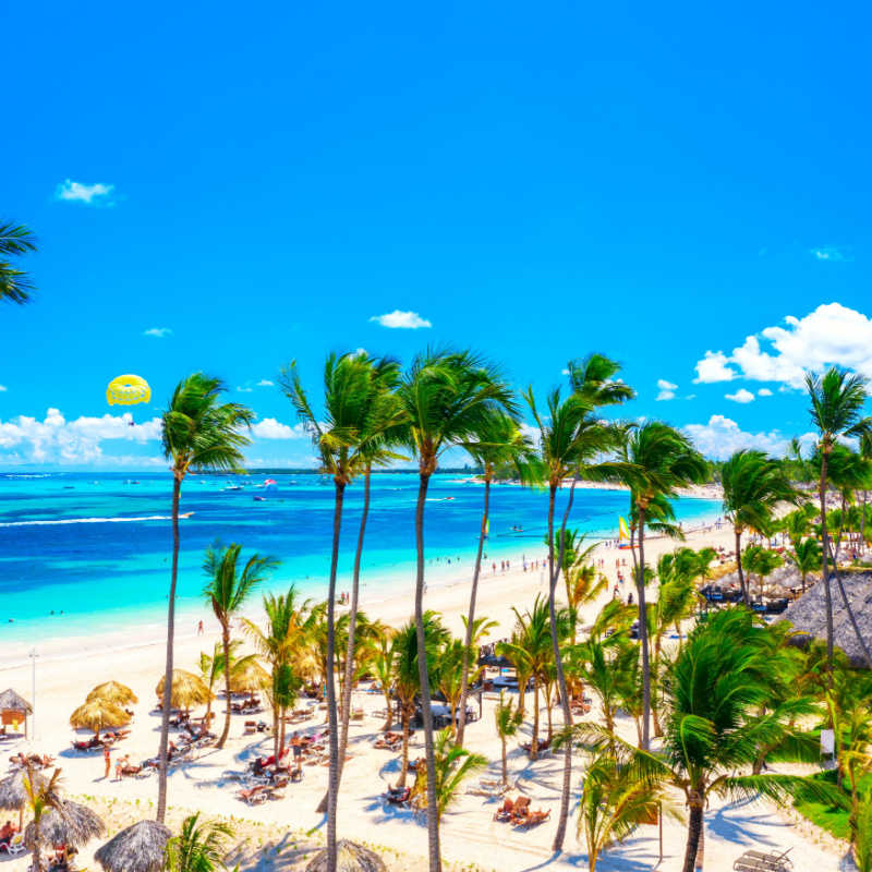 colorful tropical scenery in punta cana with a white sand beach 
