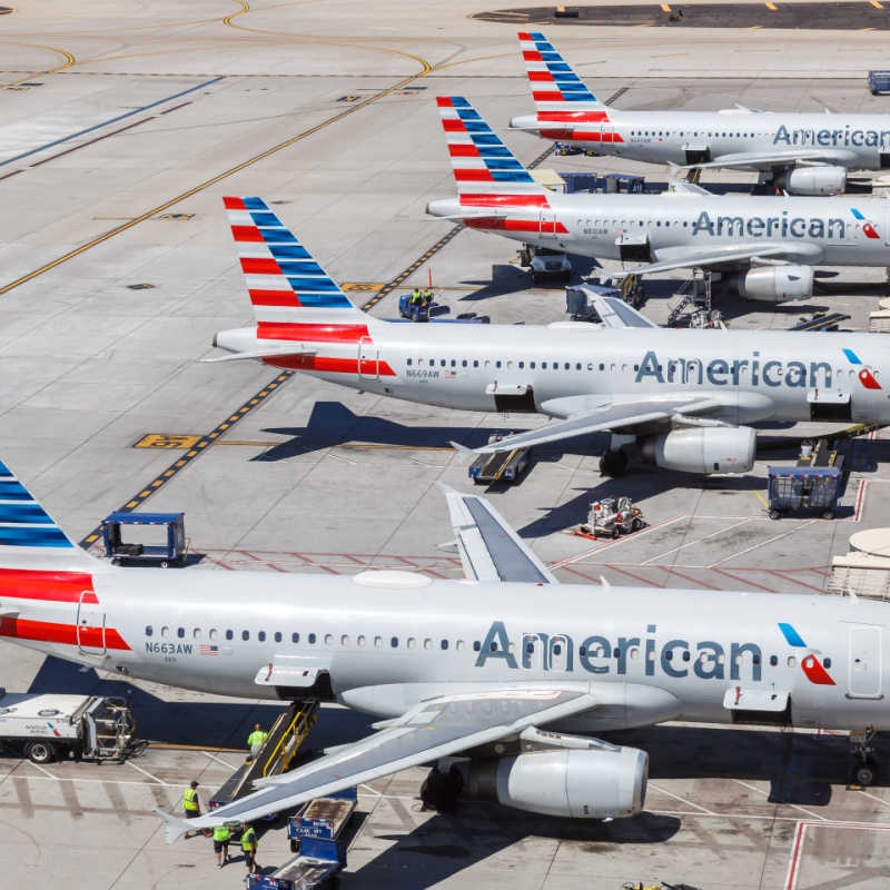 American Airlines aircraft parked on the 
tarmac
