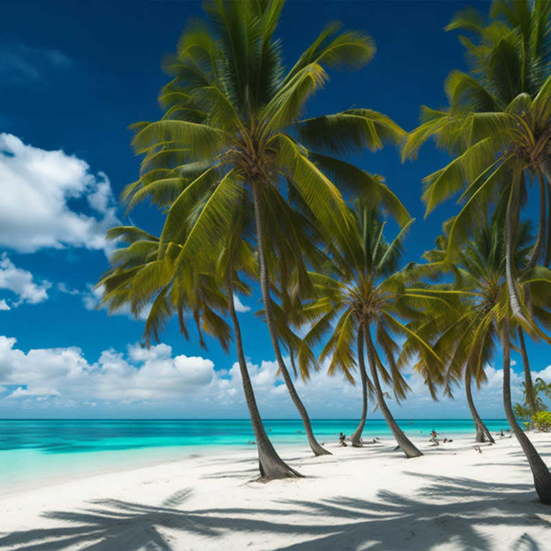 palm trees in punta cana on a white sand beach
