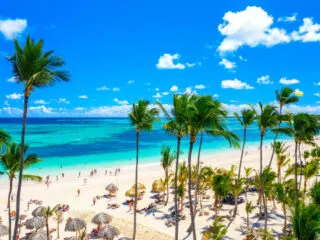 A white sand beach and palm trees in punta cana