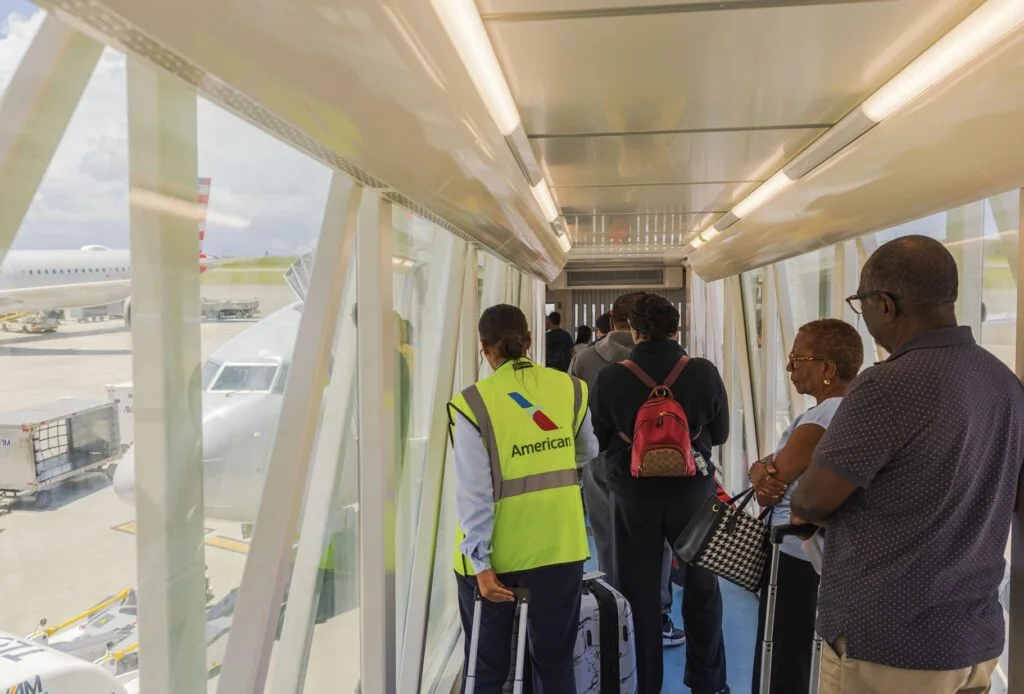 Jet bridge to American Airlines plane at Punta cana Airport