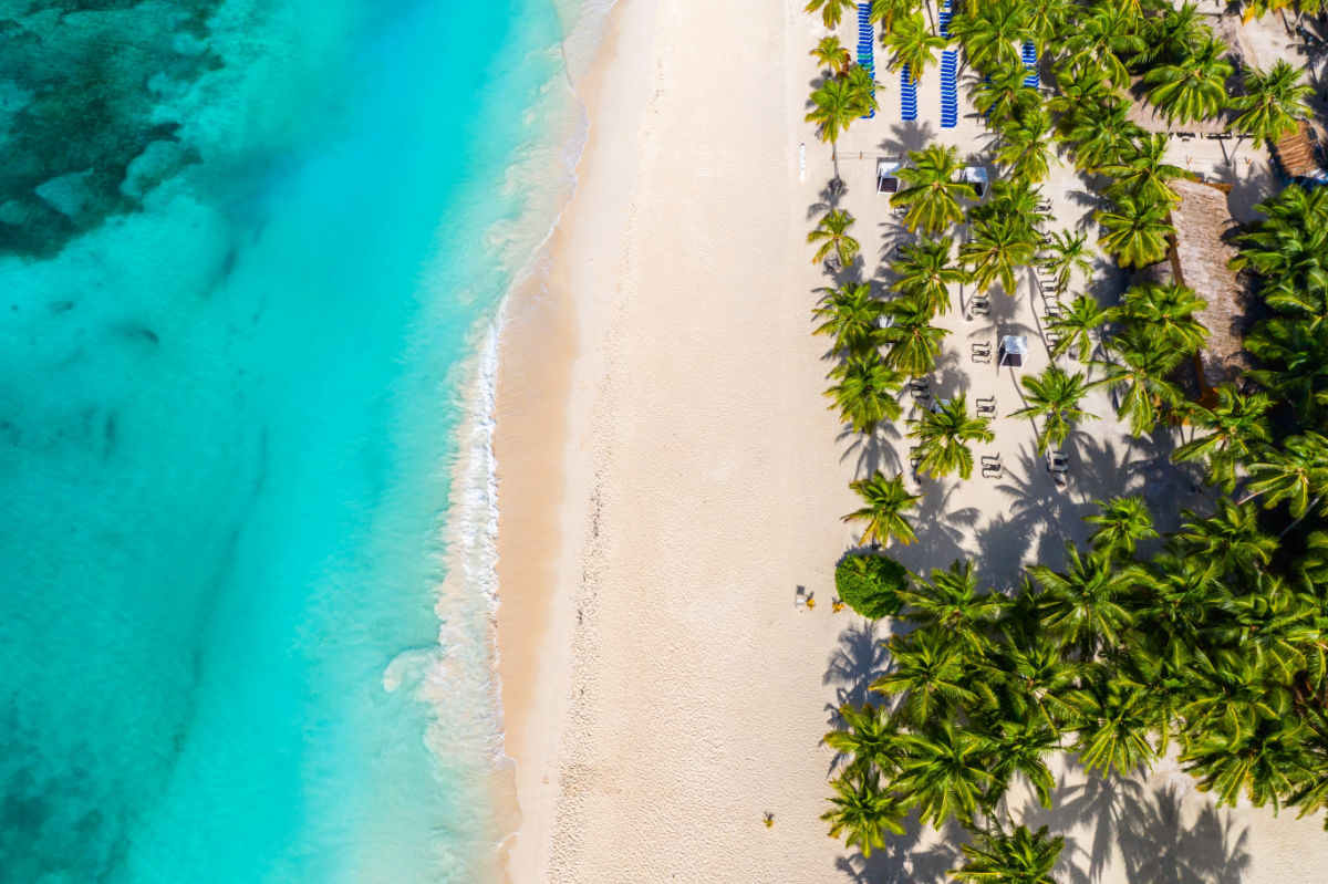 Top down aerial view of dominican republic beach